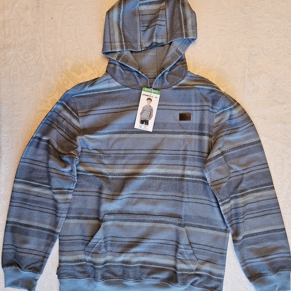 O'Neill Blue and Gray Striped Kids Hoodie, XL 14/16, NWT